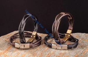 Nuevo Moda Cuero Envolvente Pulsera Trenzada Puño Punk Hombres Mujeres Brazalete - Imagen 1 de 52