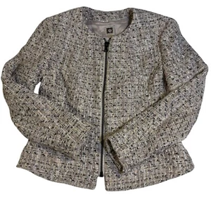 Giacca blazer tweed Anne Klein full zip accenti metallizzati carriera taglia M - Foto 1 di 11