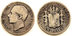Spain-Alfonso XII. 1 Peseta. 1881. Madrid. Silver 5 G. SCARCE - Picture 1 of 1