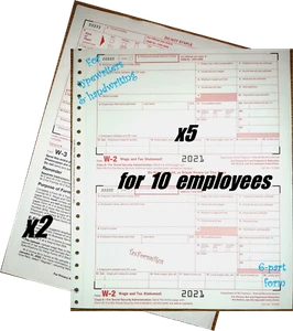 2021 IRS Tax Forms W-2 Wage Stmts 10 employees CARBONLESS 6-pt + (2)W-3 NO Env - Picture 1 of 4