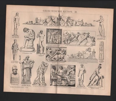 Lithografie 1902: GRIECHISCHE KUNST. I-III Skulpturen aus dem Ostgiebel des Part - Bild 1 von 3