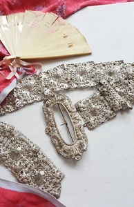 Antique Silver Plated Repoussé Panel Chatelaine Belt & Buckle Nurses Housekeeper - Picture 1 of 23