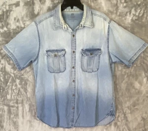 Men's Button Short Sleeve Shirt Collared Size Large (42/44) Blue Denim - Picture 1 of 7