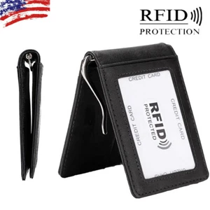 RFID Blocking Slim Bifold Leather Minimalist Wallet for Men with Money Clip Thin - Picture 1 of 29