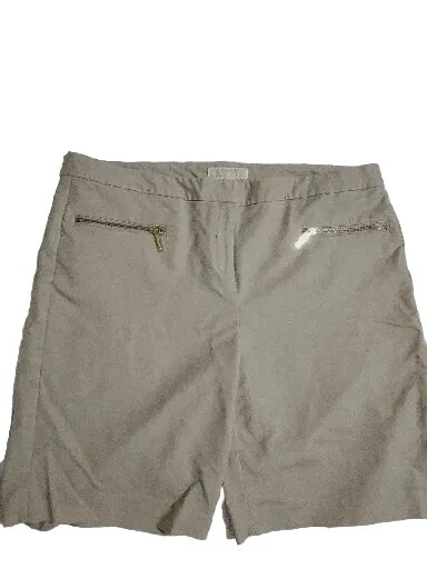 Michael Michael Kors Khaki Chino Stretch Shorts Gold Zip Logo Size 16 Kors - Image 1 of 4