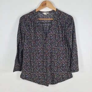 H&M womens blouse top size S black geometric 3/4 sleeve Vneck 040354 - Picture 1 of 9
