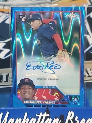 🔥 ⚾ 2023 Topps Chrome Update Enmanuel Valdez RC /150 Blue Wave Refractor Auto🔥 - Image 1 of 2