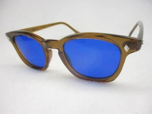 Pentax Hoya Sunglasses 60"s Style Horn Rim Hipster Custom Honey Cobalt 48 Medium - Picture 1 of 6