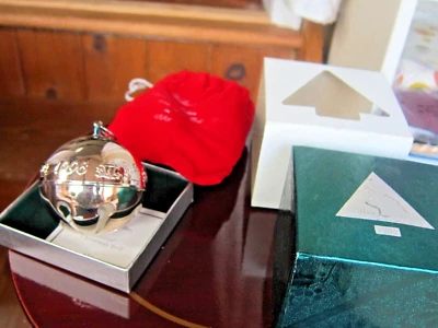 1998 Wallace Silver Plated Annual Christmas Bell Ornament w/Bag, Box & Card - Imagem 1 de 4