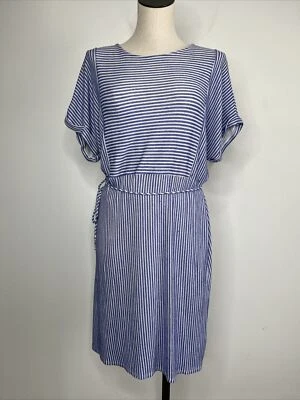 Vestido MODCLOTH Talla Grande Azul Blanco Rayas Manga Corta Corbata Cinturón EE. UU. L Foto 1 de 4