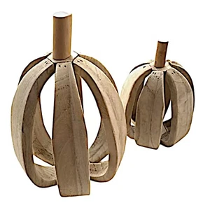 Handmade Wooden Pumpkin Halloween Decoration (set of 2) Natural Vintage Look - Picture 1 of 6