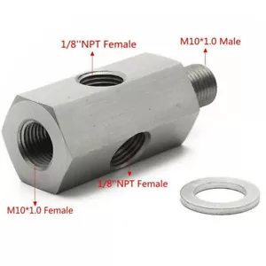 1/8'' NPT to M10 Oil Pressure Sensor Tee Adapter Turbo Supply Feed Line Gauge - Picture 1 of 9