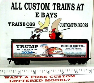 HO SCALE CUSTOM LETTERED TRUMP 2024 REBUILD THE WALL.REEFER ALSO AVAIL IN O SCAL - Image 1 of 4