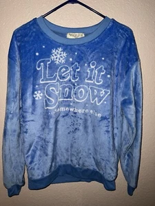 ugly christmas sweater womens medium Blue Grinch “let It Snow Somewhere Else” - Picture 1 of 5