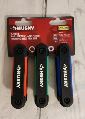 HUSKY 3 - Piece SAE, METRIC,AND TORX FOLDING HEX KEY SET - New - Image 1 of 2