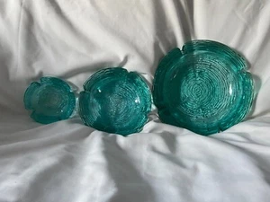 1970s Anchor Hocking Lido Soreno Teal Aqua Blue Nesting Ashtrays - Picture 1 of 8