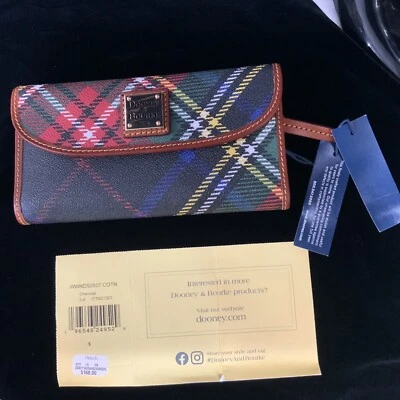 Dooney & Bourke Windsor Charcoal Tartan Print Continental Clutch Wallet New $168 - Image 1 of 4