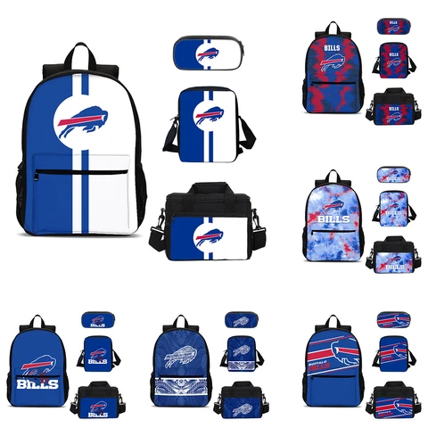 Buffalo Bills 4PCS School Backpacks Kids Lunch Bag Crossbody Bag Penilcase Gifts Cover