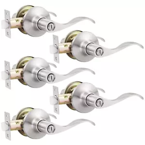 GOBEKOR 5 Pack Brushed Nickel Door Handle Interior Door Levers Privacy for Be... - Picture 1 of 8