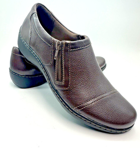 Mocassino donna Clarks Cora Giny slip on zip pelle marrone taglia 8M