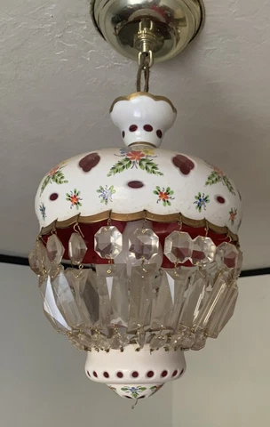Moser White Cut to Cranberry Vintage Working Chandelier Original Crystals Cover