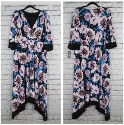 NEW NWT Colorful Floral Plus Sz 1X Stretchy Jersey Knit Empire Waist Dress INC - Image 1 of 4