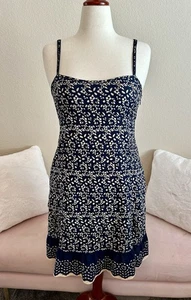 Marc Jacobs Women's Midi Dress US 8 100% Cotton Navy Blue Batik Floral A-Line - Picture 1 of 13