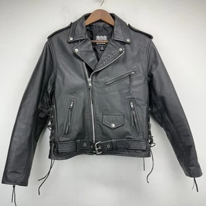 Vintage Highway One size Medium Black Leather Biker Motorcycle Moto Jacket - Picture 1 of 10
