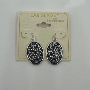 Ear Sense Silver Tone Swirl Design Dangle Earrings Hypo-Allergenic Nickel Free - Picture 1 of 4