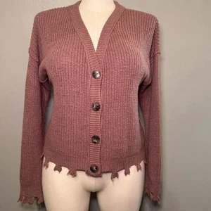 Cárdigan suéter Maurices sólido destruido dobladillo abotonado rosa polvoriento grande - Imagen 1 de 10