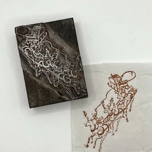 Weihnachtsmann im Schlitten mit Rentier Brief Presse Druck Block Vintage - Bild 1 von 8