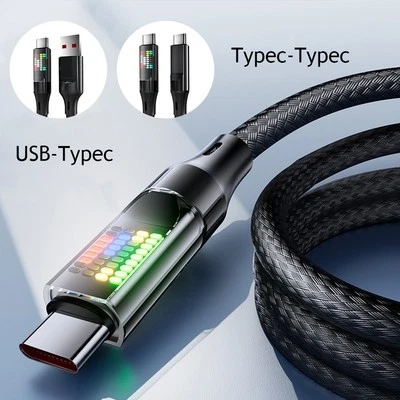 120W Fast Charging USB Type-C Cable with LED Race Lamp Display for Smartphones - Image 1 of 4