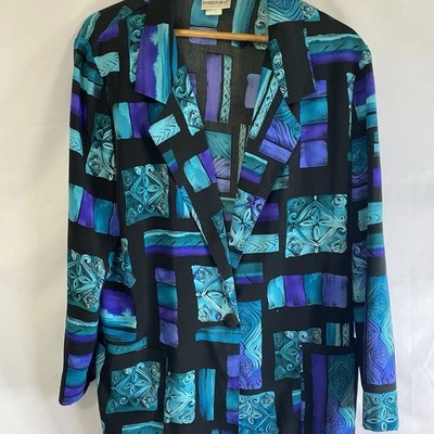 Blazer Mujer Raro Moda Bug Vintage Años 90 Azul Púrpura Bolsillos L Hecho en EE. UU.  Foto 1 de 4