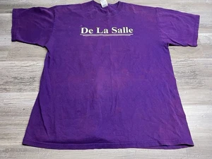 Vintage High School T-Shirt De La Salle Y2K Spell Out Logo Graphic Tee Gr. XL - Bild 1 von 9