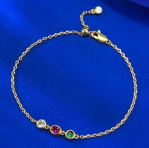 Lab Grown Ruby Emerald & Diamond Three-Color Bubble Bracelet, 18K Gold Vermeil - Picture 1 of 9