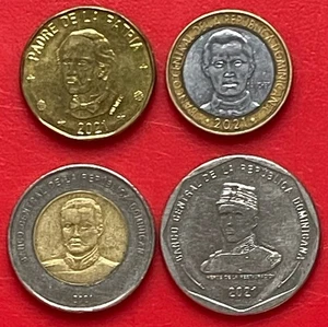 DOMINICAN REPUBLIC – SET OF 4 COINS 1, 5, 10, 25 PESOS 2021 2 X BI-METAL - Picture 1 of 2