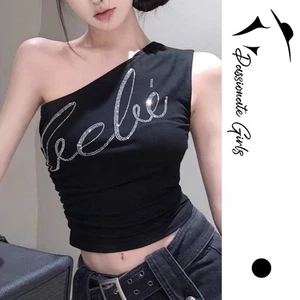 Stylish Rhinestone Off Shoulder Top for Women Retro Gyaru Slim Fit Camisole - Picture 1 of 12