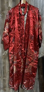 Accappatoio kimono rosso lungo drago ricamato 100% seta vintage XXL - usato - Foto 1 di 4