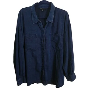 Banana Republic Indigo Chambray Button-Up Balloon Sleeve Shirt Lyocell Size XL - Picture 1 of 5