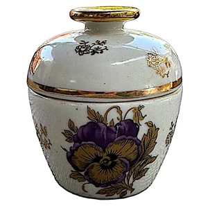 Vintage porcelain trinket box 2.5” lidded jar pensies - Picture 1 of 6