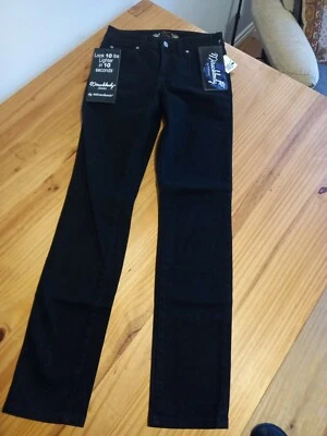 Jeans Miraclebody, W26, L31, negro, tiro medio, pierna delgada, elásticos, hechos en EE. UU., para mujer Foto 1 de 3