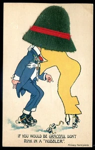 Humor Postkarte 1900er Neuheit Samthut Zusatz Rollschuhlaufen Sport Millinery - Bild 1 von 2