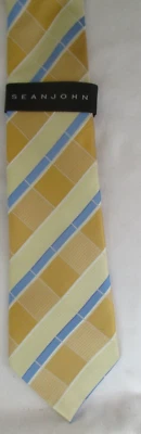SEAN JOHN CORBATA SEDA CUADROS CUARZO AZUL Y DORADO - NUEVA CON ETIQUETAS Foto 1 de 4