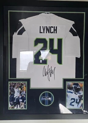 Seahawks Marshawn Lynch Authentic Signed Framed RARE not on numbers auto - Image 1 of 4