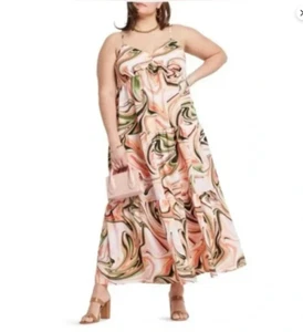 Eloquii Trapeze maxi dress Swirl Print orange pink, women plus size 18 NWOT - Picture 1 of 4