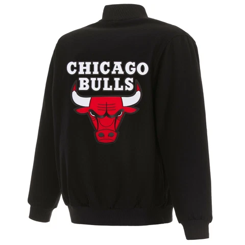 NBA Chicago Bulls JH Design Wool Reversible Jacket Embroidered Patches Logo Cover