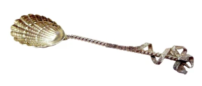 STERLING Gilt SHELL And Ribbon ANTIQUE Spoon FINE - Image 1 of 4