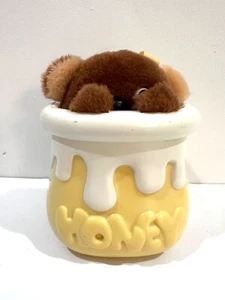 Tomy Bear Crib Pull String Music Box Vintage 1985 Teddy Animated Plush Honey Pot - Picture 1 of 8