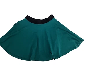 Forever 21 Skater Skirt Short Flare Size Medium Green Black Waistband - Picture 1 of 8