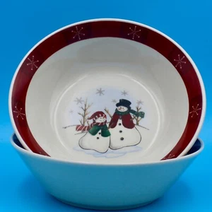 Royal Seasons Stoneware 2 Adorable Snowman Cereal Bowls - Picture 1 of 5